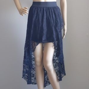 Goddess Black Lace  Asymmetric Skirt High Low   M